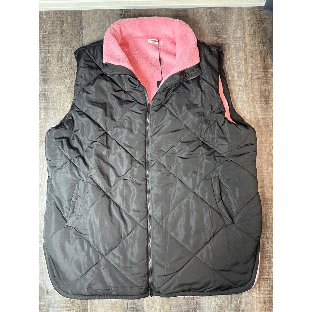 Zeagoo Womens Quilted Vest Black Pink Sherpa Lined Full Zip Pockets XXL NEW